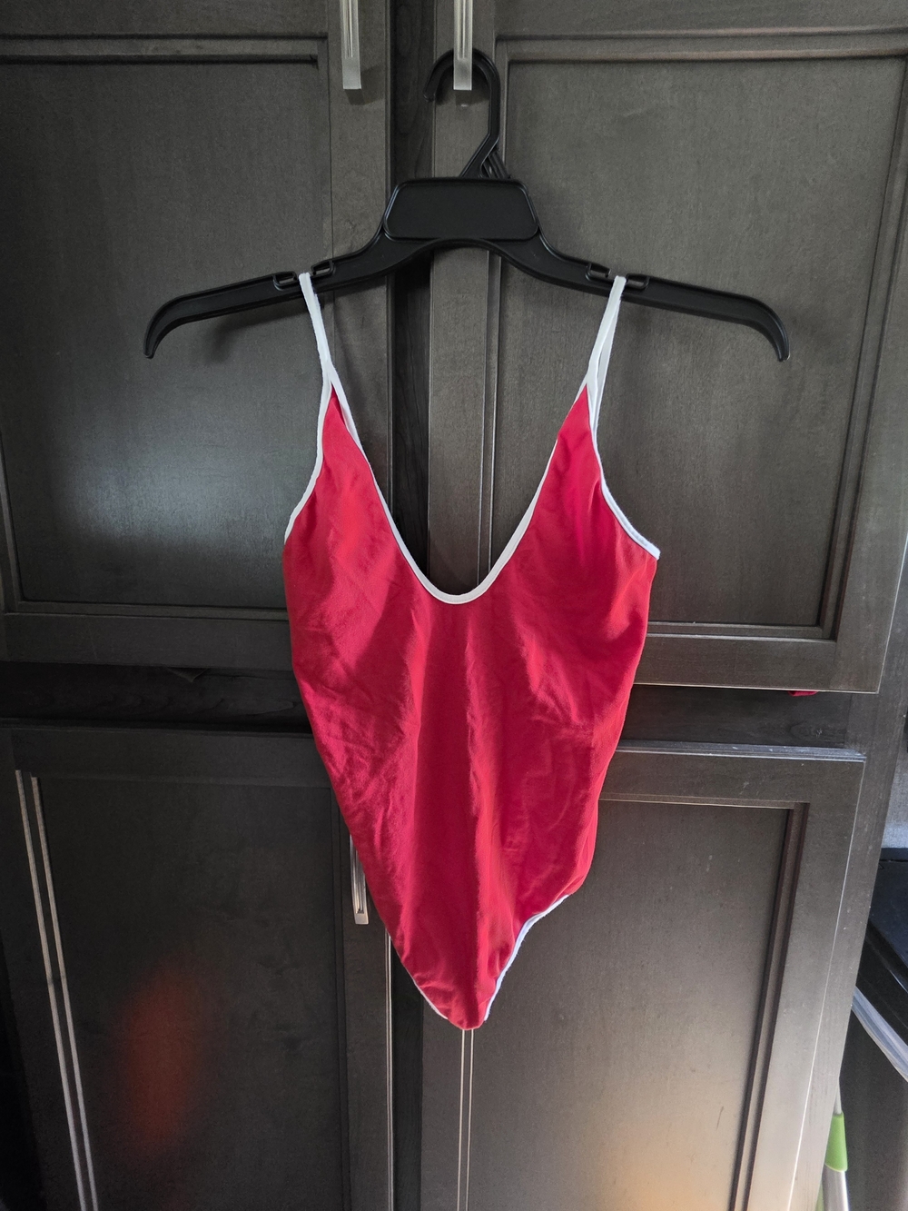 Express Red & White Trim V-Neck Bodysuit